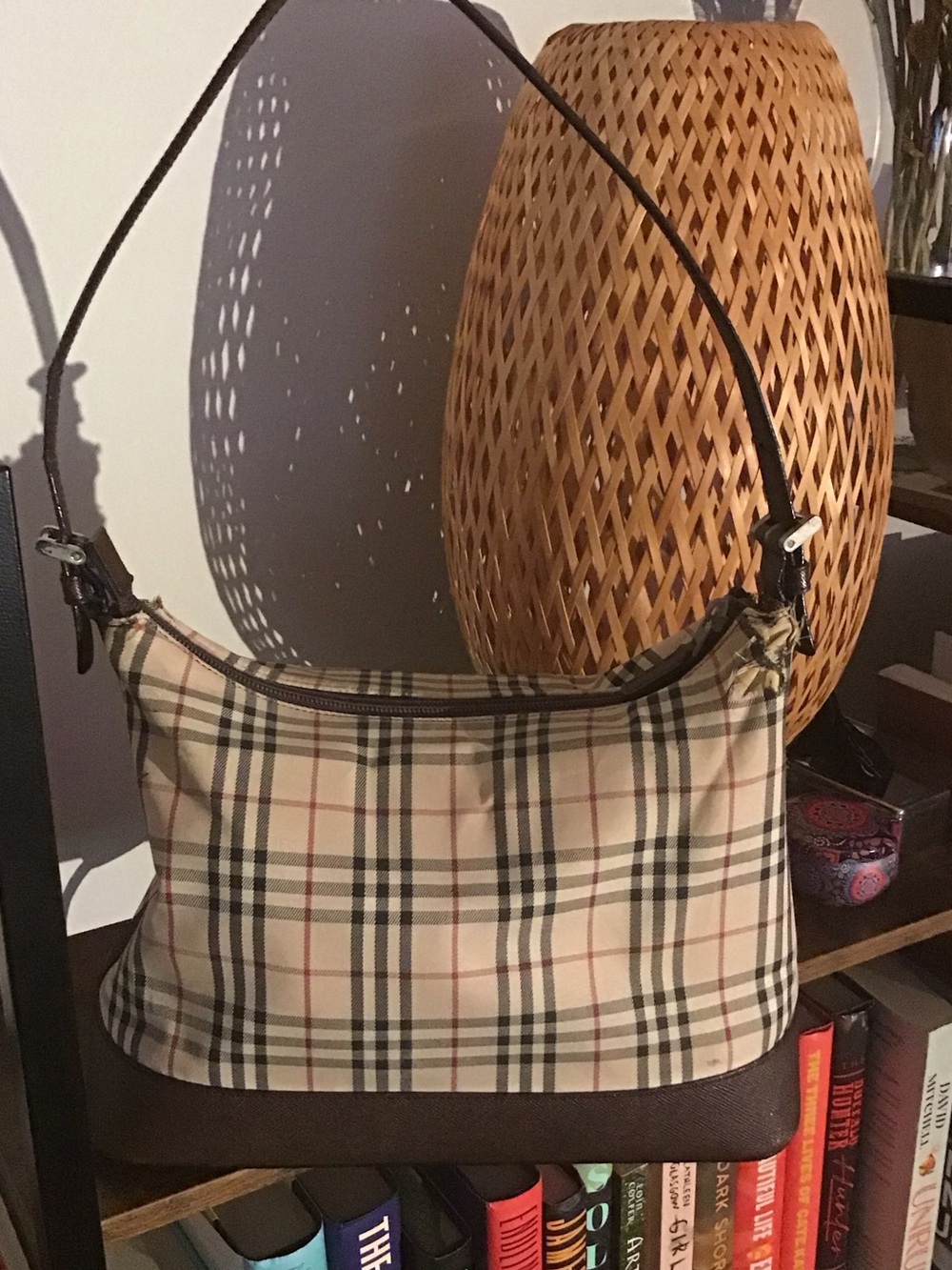 Burberry Nova Check Shoulder Bag with Brown Leather Trim